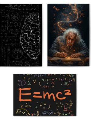 GLASSİFY 3’lü Modern Fizik ve Einstein Temalı Mdf Tablo Seti