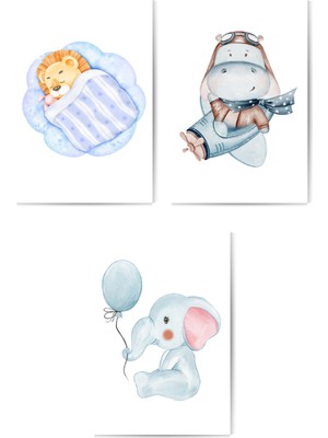 GLASSİFY 3’lü Sevimli Hayvanlar & Macera Temalı Mdf Çocuk Odası/bebek Odası Tablo Seti