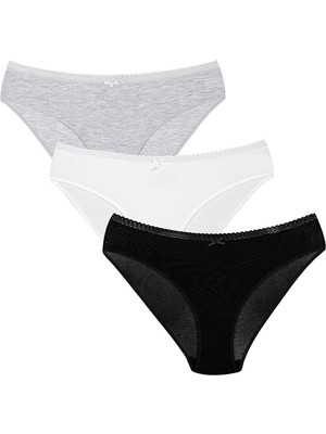 Kom Purel %94 Pamuklu 3 Lü Düz Külot Beyaz