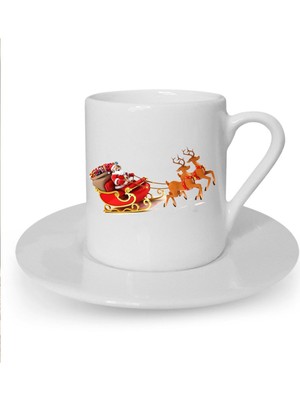 Yılbaşı Noel Temalı Baskılı Beyaz Türk Kahvesi Fincanı