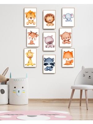 GLASSİFY Sevimli Hayvanlar 9'lu Mdf Çocuk Odası Tablo Seti