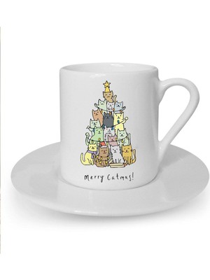 Yılbaşı Noel Temalı Baskılı Beyaz Türk Kahvesi Fincanı