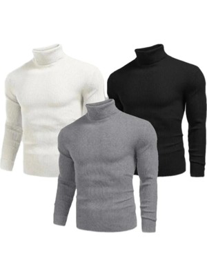 Glam Love 3 Adet   Kaşkorse Boğazlı Full Likralı Fitilli Body Kazak