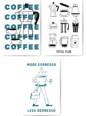 GLASSİFY Kahve Temalı "more Espresso, Less Depresso" 3'lü Mdf Tablo Seti