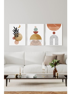 GLASSİFY 3 Parça Geometrik Desenli Modern Mdf Uv Baskı Duvar Tablo Seti