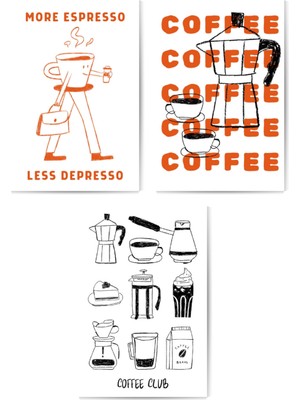 GLASSİFY Kahve Temalı "more Espresso, Less Depresso" 3'lü Mdf Tablo Seti