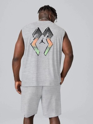 Glam Love Sırt Baskılı Sıfır Kol Ikili Şort Takım - Gri