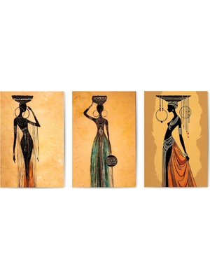 GLASSİFY 3’lü Modern Afrika Sanatı Mdf Tablo Seti