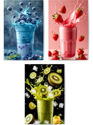 GLASSİFY 3'lü Smoothie ve Meyve Suyu Mdf Tablo Seti