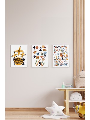 GLASSİFY Çocuk Odası Harfler ve Rakamlar 3 Parçalı Mdf Tablo