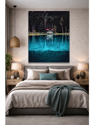Artease Orman Evi ve Göl Kanvas Tablo