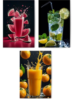 GLASSİFY 3’lü Egzotik Içecek ve Meyve Temalı Mdf Tablo Seti