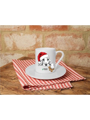 Yılbaşı Temalı Sevimli Köpek Baskılı Beyaz Türk Kahvesi Fincanı