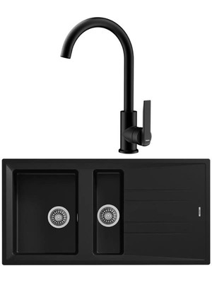 Teka Stone 60 B-Tg Siyah Granit Eviye + Teka In 915 Siyah Kuğu Mutfak Bataryası Seti