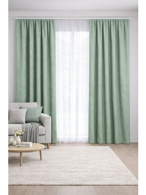 Shy Tekstil Lüks 1.sınıf Elegance Series Su Yeşili Petek Kadife Dokulu Tek Kanat Düz Dikim Adafon Perde