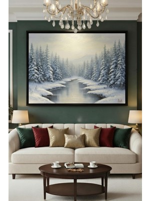 Safir Design Lüks Beyaz ve Mavi Karlı Orman Duvar Sanatı | Modern Çerçeveli Tablo