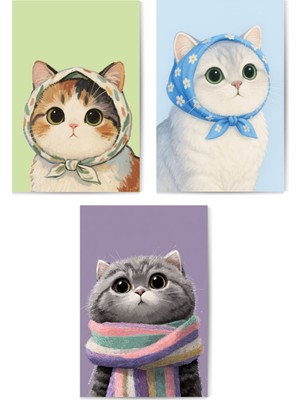 GLASSİFY 3’lü Pastel Kedi Mdf Tablo Seti