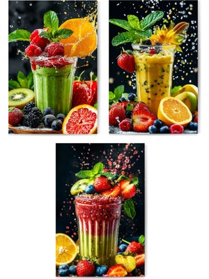 GLASSİFY 3'lü "taze ve Sağlıklı" Mdf Tablo Seti