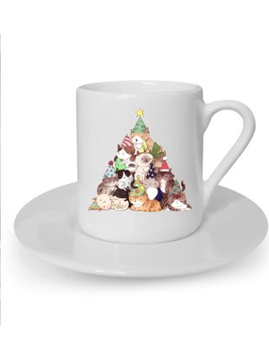 Yılbaşı Noel Temalı Baskılı Beyaz Türk Kahvesi Fincanı
