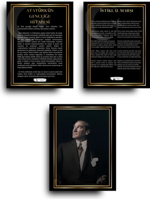 GLASSİFY Atatürk Köşesi 3'lü Anlamlı Mdf Tablo Seti