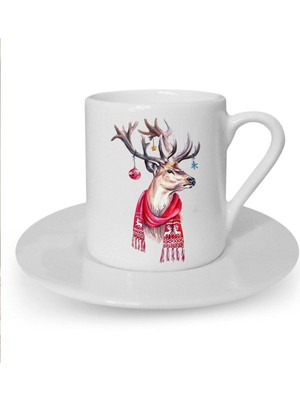 Yılbaşı Noel Temalı Baskılı Beyaz Türk Kahvesi Fincanı