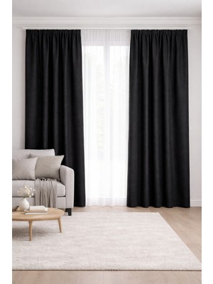 Shy Tekstil Lüks 1.sınıf Elegance Series Siyah Petek Kadife Dokulu Tek Kanat Düz Dikim Adafon Perde