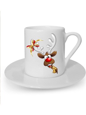 Yılbaşı Noel Temalı Baskılı Beyaz Türk Kahvesi Fincanı