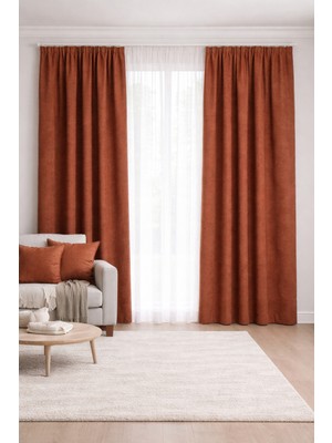 Shy Tekstil Lüks 1.sınıf Elegance Series Kiremit Rengi Petek Kadife Dokulu Tek Kanat Düz Dikim Adafon Perde