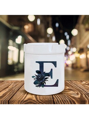 Siyah Gül E Harfi Baskılı Seramik Şık Küllük