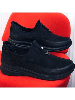 KAFKASLAR AYAKKABI Gerçek Deri Ortopedik Günlük Kadın Spor Model Siyah Casual Ayakkabı