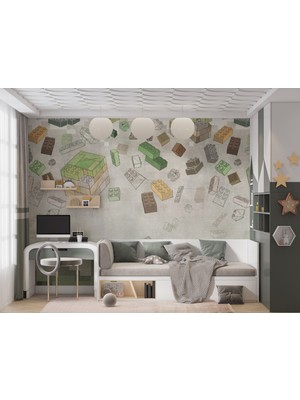 Grown Renkli LEGO Düşen Parçalar Çocuk Odası Duvar Kağıdı