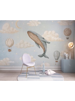 Grown Uçan Balonlar ve Balina Çocuk Odası Duvar Kağıdı