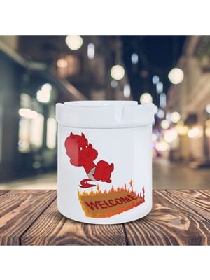 Kırmızı Küçük Şeytan Küllük Welcome Baskılı Kül Tablası K-181