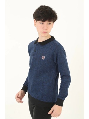 Çocuk Selanik Yaka Nakışlı Kazak - Lacivert