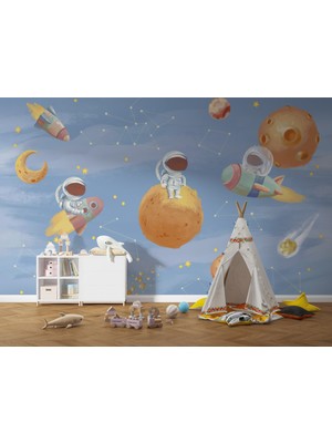 Grown Minik Astronotlar Uzayda Çocuk Odası Duvar Kağıdı