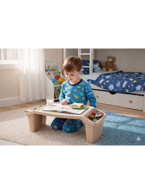 Global Ersat Sihirli Sehpa - Laptop Masası - Çalışma Masası - Ders Çalışma Masası Sütlü Kahve Renk