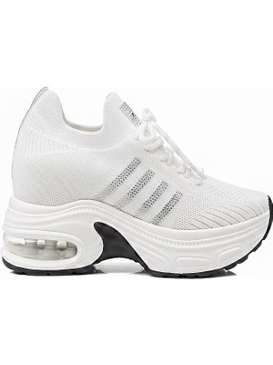 Voyager Taşlı Bağcıklı Triko Kalın Dolgu Taban Kadın Sneaker Ayakkabı B279