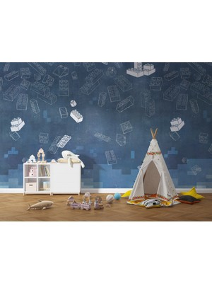 Grown Mavi LEGO Düşen Parçalar Çocuk Odası Duvar Kağıdı