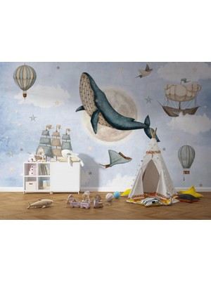 Grown Uzayda Balina ve Gemiler Çocuk Odası Duvar Kağıdı