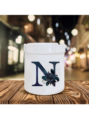 Siyah Gül N Harfi Baskılı Seramik Şık Küllük