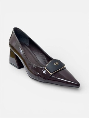 Elisa 0998 Topuk Boyu: 5,30 cm Kahverengi Rugan Kalın Topuklu Sivri Burun Kadın Ayakkabı