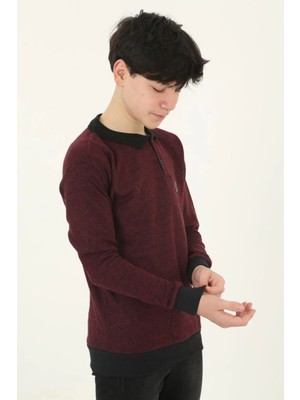 Çocuk Selanik Yaka Nakışlı Kazak - Kırmızı