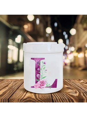 Mor Renkli L Harfi Baskılı Seramik Şık Küllük
