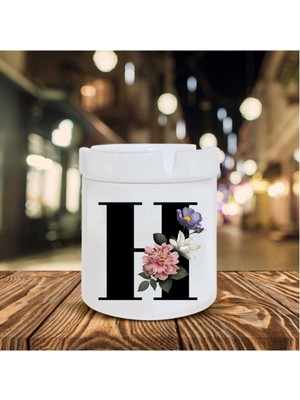 Beyaz H Harfi Baskılı Seramik Şık Küllük