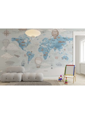 Grown Mavi Dünya Haritası Çocuk Odası Duvar Kağıdı