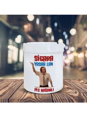 Beyaz Burhan Altıntop Küllük Pis Bağamlı Baskılı Kül Tablası K-51