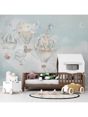 Grown Balonlu Uçan Hayvanlar Çocuk Odası Duvar Kağıdı