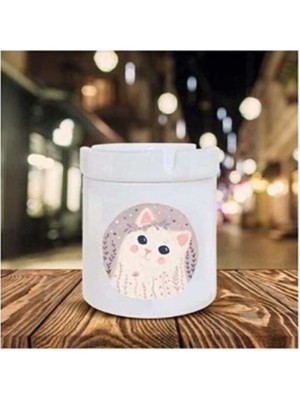Beyaz Kedi Baskılı Seramik Küllük