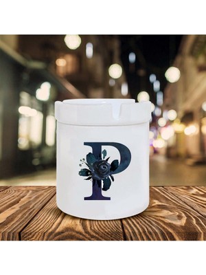 Siyah Gül P Harfi Baskılı Seramik Şık Küllük