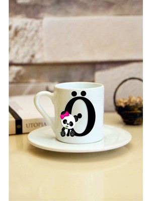 Panda Desenli Ö Harfi Baskılı Beyaz Türk Kahvesi Fincanı